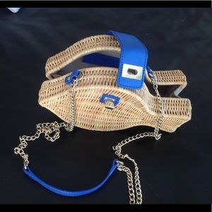 Talbots's rattan fish purse blue detail gold chain